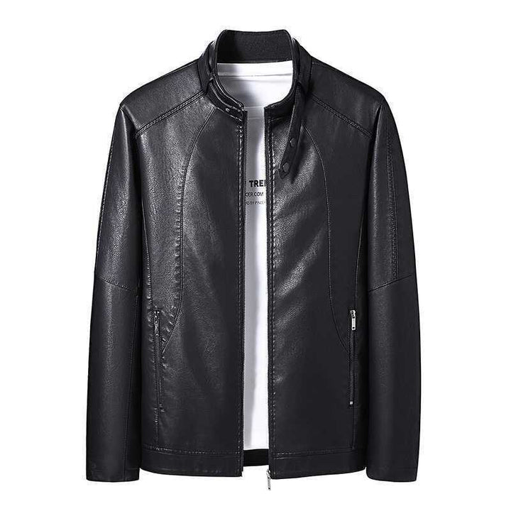 Herren Slim-Fit Lederoptik-Blouson mit Stehkragen, verdecktem Reißverschluss und Seitentaschen Echo Archiv