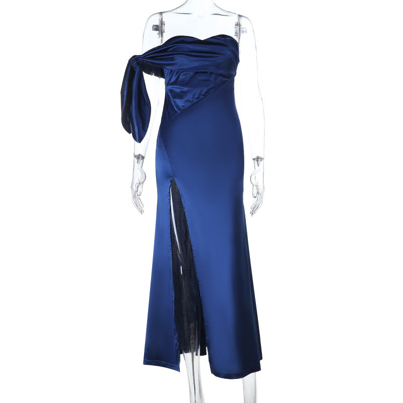 Damen Asymmetrisches Abendkleid mit elegantem Schlitz und dekorativem Überwurf Echo Archiv