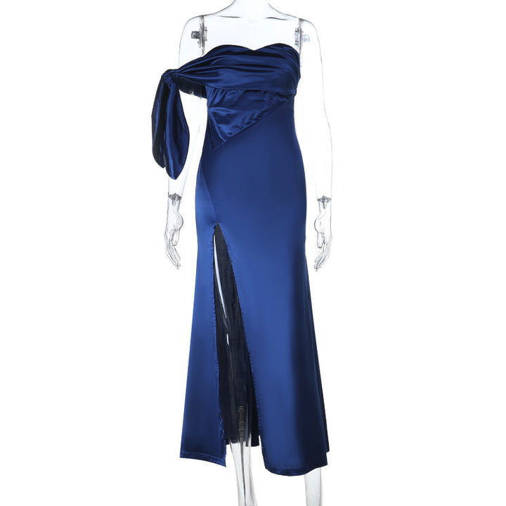 Damen Asymmetrisches Abendkleid mit elegantem Schlitz und dekorativem Überwurf Echo Archiv