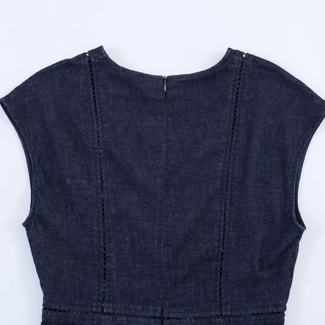 Damen Denim Maxikleid mit elegantem V-Ausschnitt und figurformender Silhouette Echo Archiv