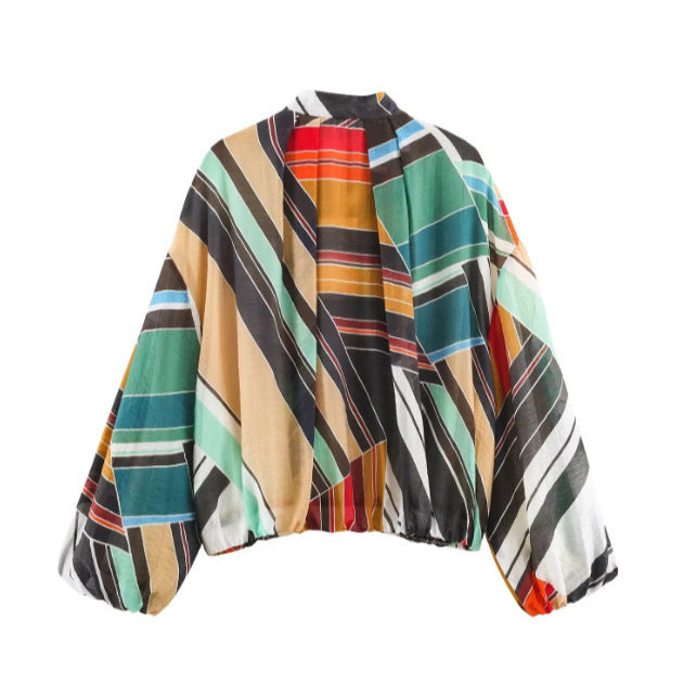 Damen Oversized Bomberjacke aus leichtem Gewebe mit Stehkragen, Reißverschluss und elastischem Saum Echo Archiv