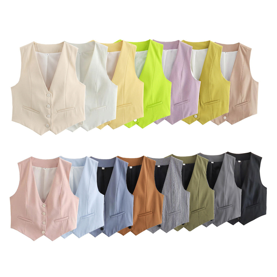 Damen nan elegante taillierte Business-Weste mit spitzem Saum, V-Ausschnitt und Leistentaschen Echo Archiv