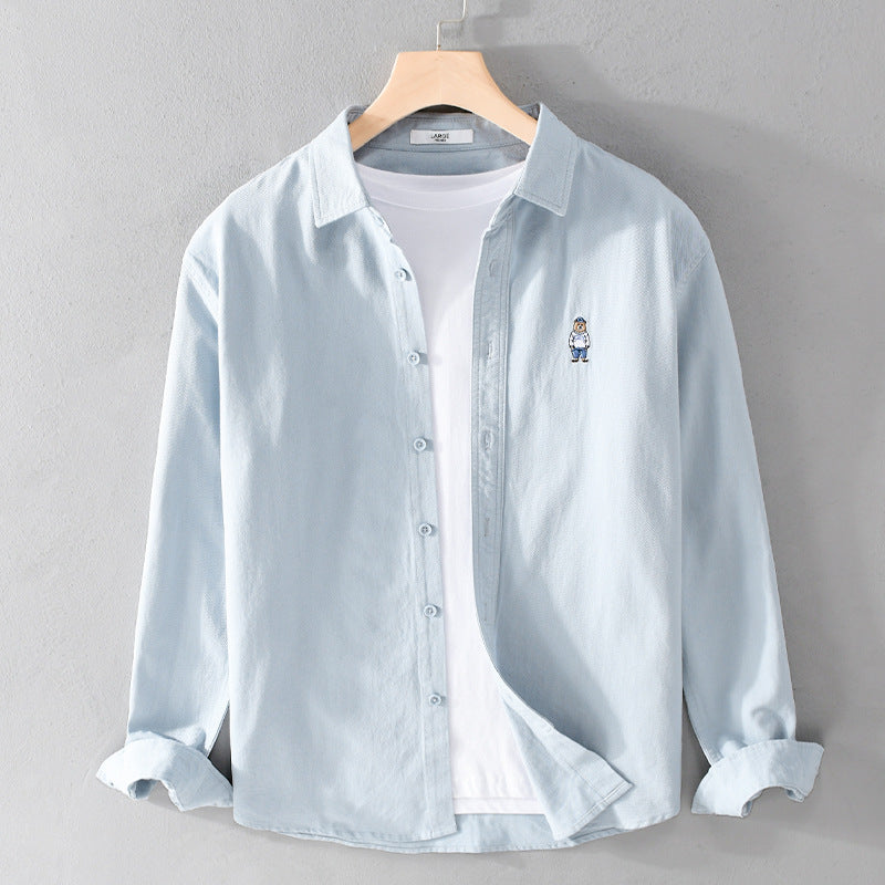 Herren Leichtes Hemd-Overshirt aus Baumwolltwill mit kleiner Figurenstickerei und kastigem Schnitt Echoarchiv