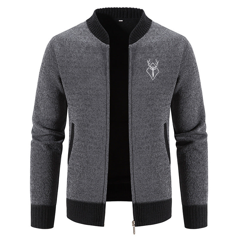 Herren nan lässiger Zip-Strickblouson mit weichem Thermofutter, geripptem Stehkragen und Hirsch-Logo Echo Archiv