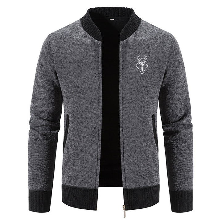 Herren nan lässiger Zip-Strickblouson mit weichem Thermofutter, geripptem Stehkragen und Hirsch-Logo Echo Archiv