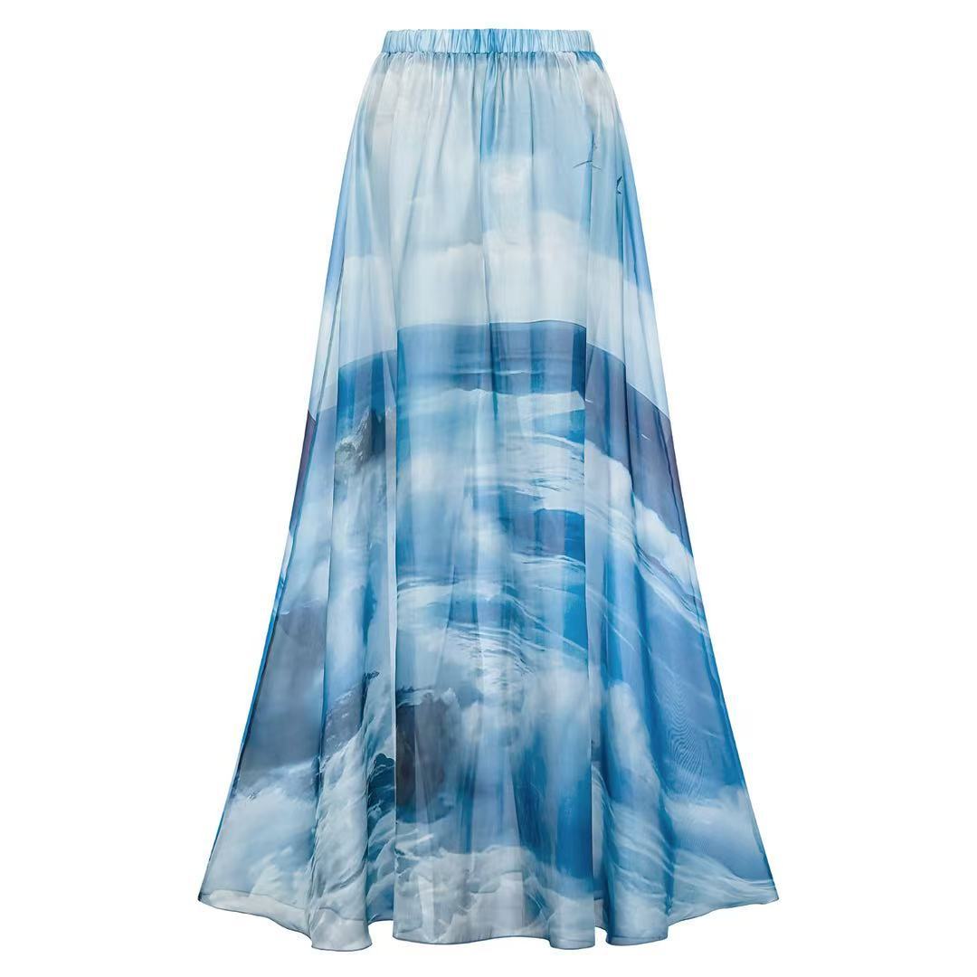 Damen Maxikleid mit Volant und maritimem Design – Valéora
