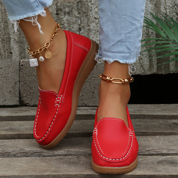 Damen lässige Slip-On Loafer mit ergonomischer Keilsohle, gepolstertem Komfortfußbett und dekorativer Kontrastnaht Echo Archiv