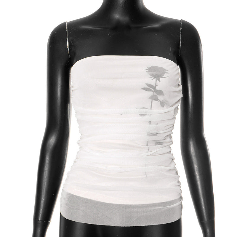 Damen Bandeau-Top mit Raffung und transparentem Stoff Echo Archiv