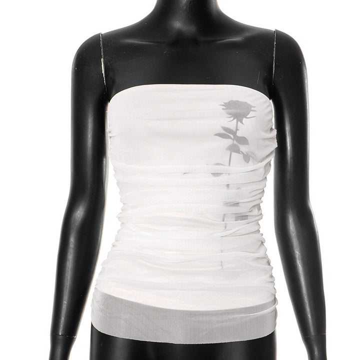 Damen Bandeau-Top mit Raffung und transparentem Stoff Echo Archiv
