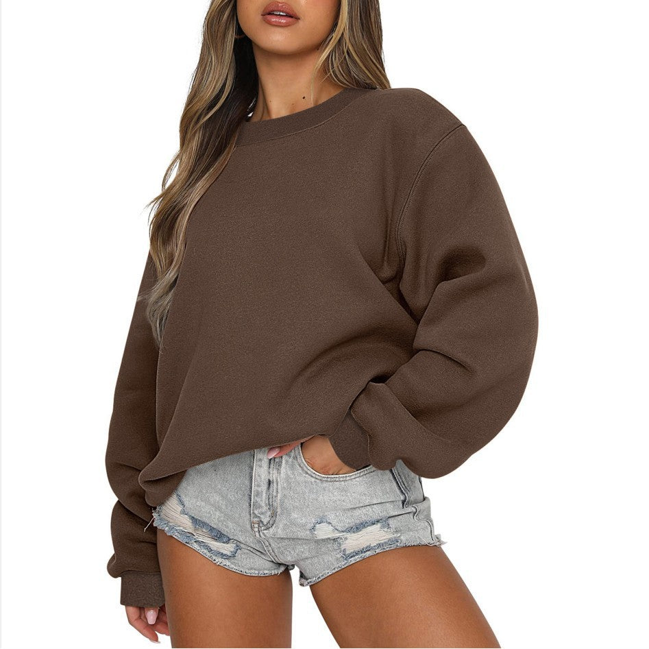 Damen oversized Rundhals-Sweatshirt aus Baumwollmix mit überschnittener Schulter, angerauter Innenseite und elastischen Bündchen – Avérine