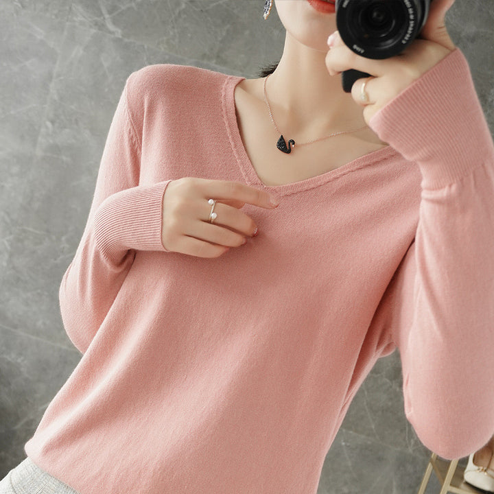 Damen leichter V-Ausschnitt Kaschmir-Look Feinstrickpullover Echoarchiv