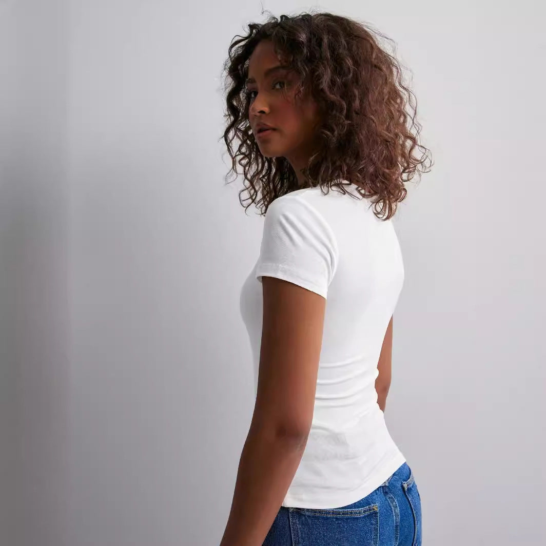 Damen Slim Fit T-Shirt aus hochwertigem Baumwollmix mit elastischem Stretch Echoarchiv