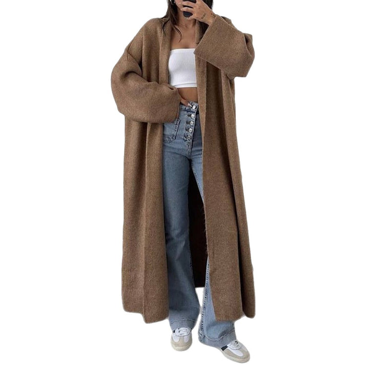 Damen extra-langer Oversize-Strickmantel mit offenem Schnitt, weiten Ärmeln und Kimonokragen – Veloura