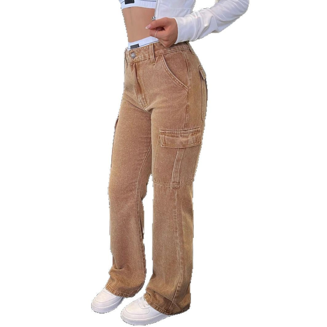 Damen Hochgeschnittene Cargo-Jeans im Flared-Cut mit Tunnelzugbündchen Echo Archiv