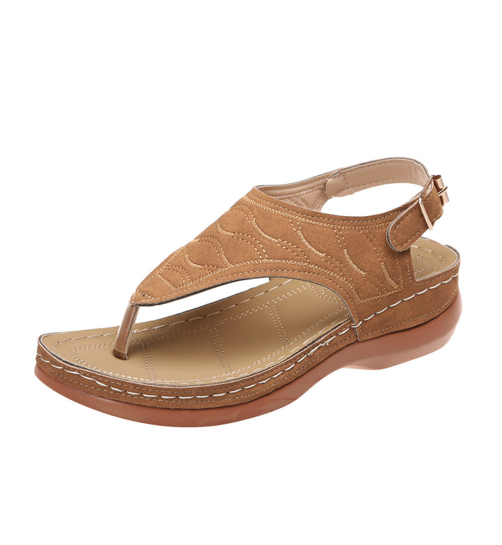 Damen Keil-Sandalette mit verstellbarem Fersenriemen und gesteppter Wildlederoptik – Sorelia
