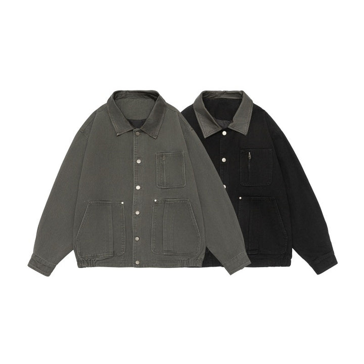 Herren Boxy-Canvas-Fieldblouson mit Druckknopfleiste und großen Utility‑Taschen Echoarchiv