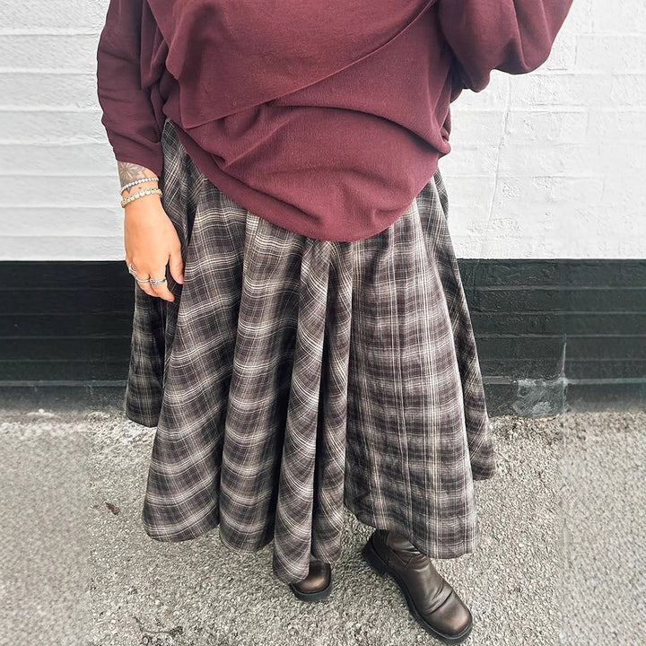 Damen Karierter Midirock mit weitem Tellerfalten‑Schnitt und hoher Taille Echoarchiv