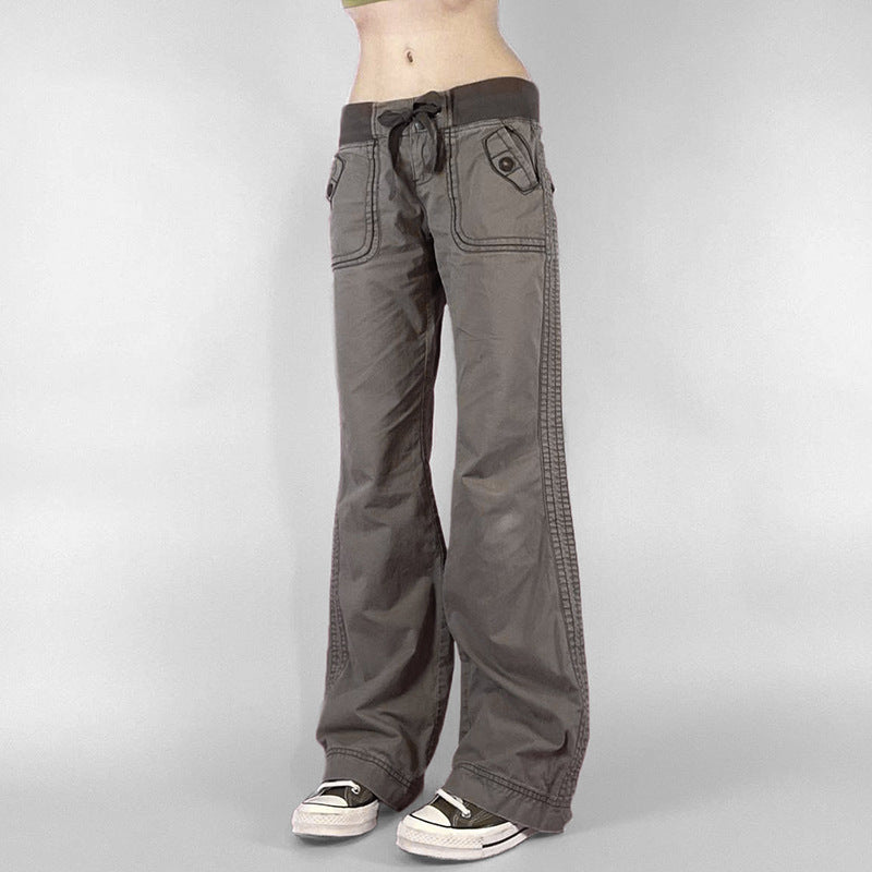Damen High‑Waist Schlaghose aus Baumwollmix mit Elastikbund, Tunnelzug und aufgesetzten Taschen – Avélisse