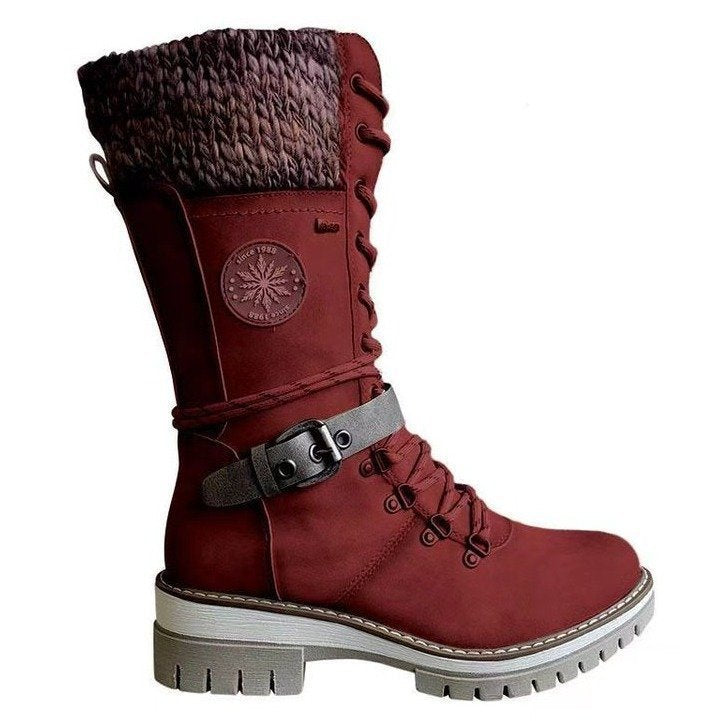 Damen nan hoher Schnürstiefel mit Strickbündchen, robuster Profilsohle und seitlichem Reißverschluss Echo Archiv