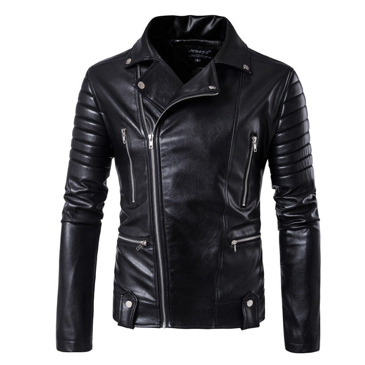 Herren Motorrad-Lederjacke mit asymmetrischem Reißverschluss und sportlichen Steppdetails Echoarchiv