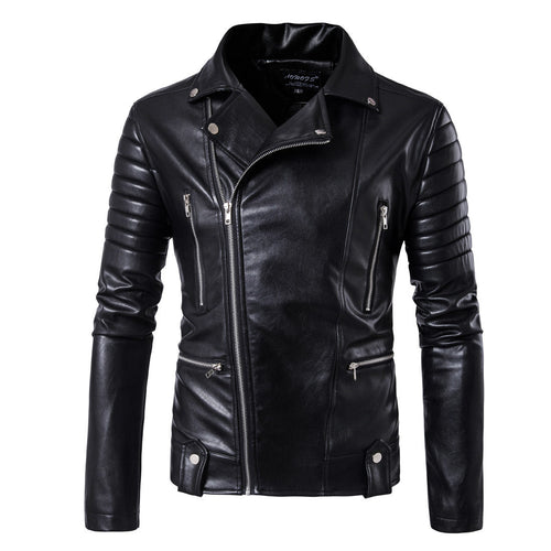 Herren Motorrad-Lederjacke mit asymmetrischem Reißverschluss und sportlichen Steppdetails Echoarchiv