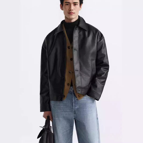 Herren Kurz geschnittene Lederjacke mit klassischem Kragen Echo Archiv