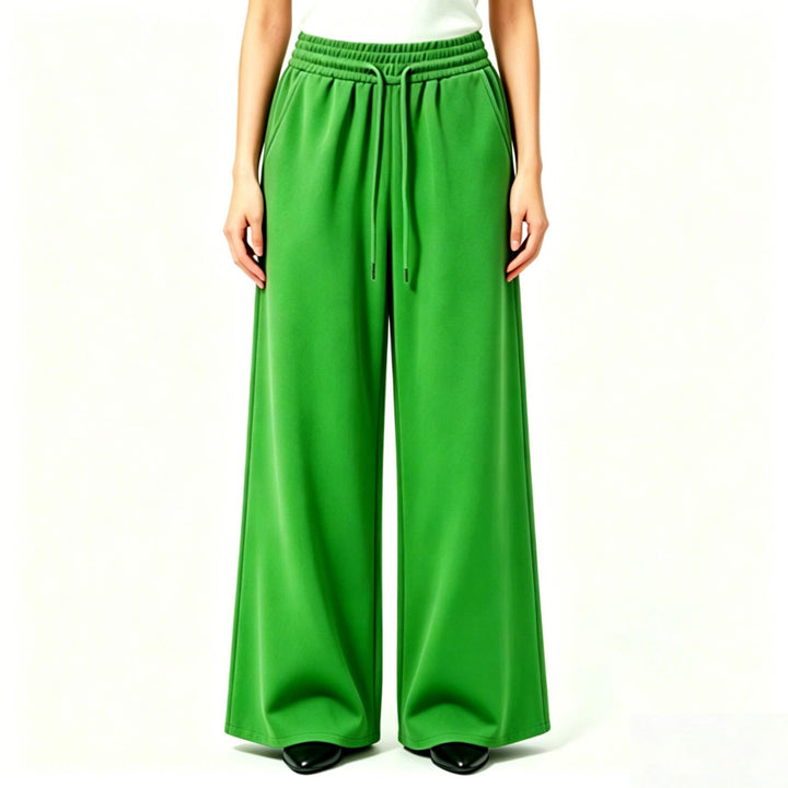 Damen weite High-Waist Loungehose mit elastischem Bund, Kordelzug und fließendem Jersey – Avélisse