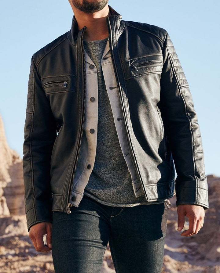 Herren Bikerjacke mit funktionalen Taschen und einzigartiger Steppung Echoarchiv