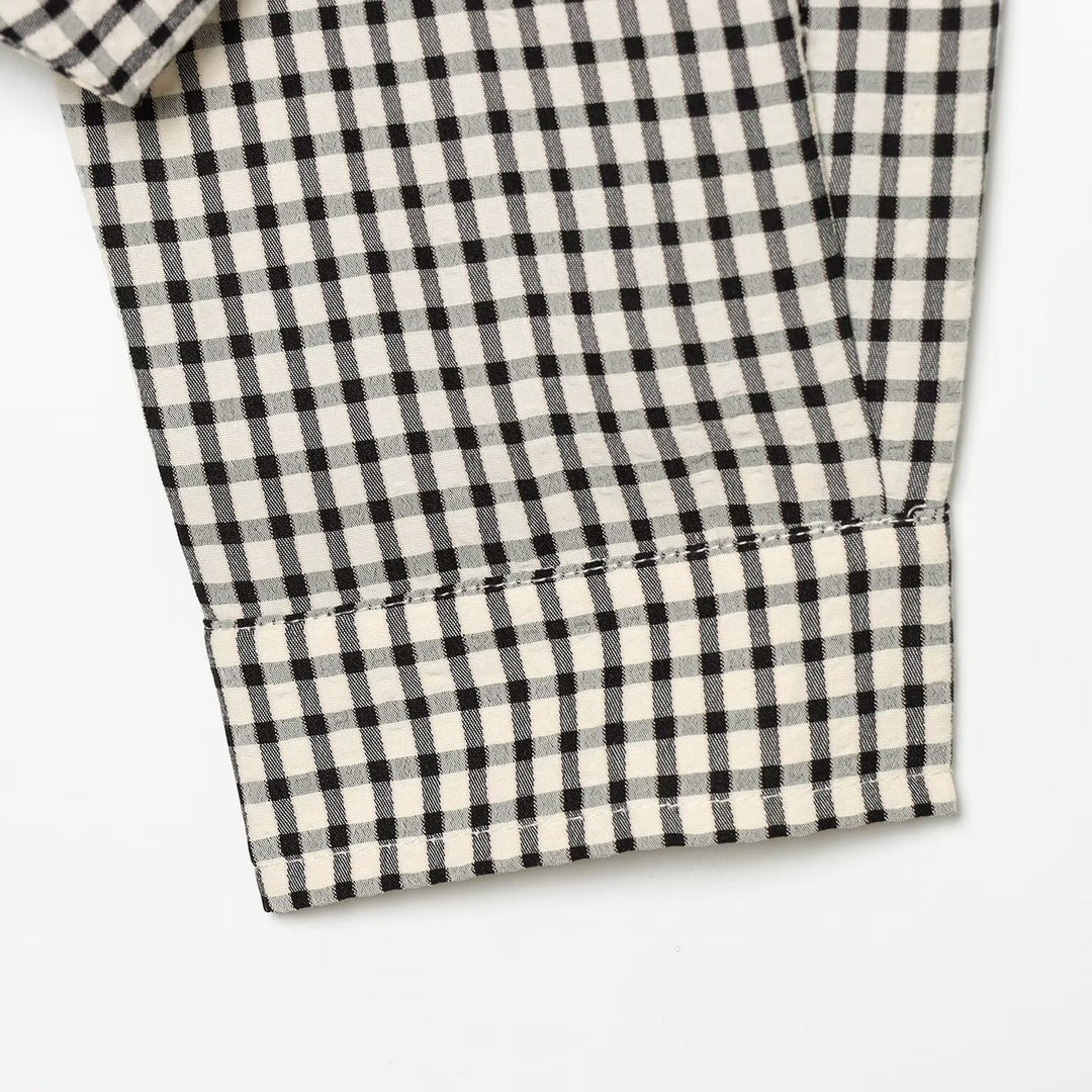 Damen Cropped Boxy-Jacke im Vichy-Karo mit Funnelkragen und verdeckter Knopfleiste Echoarchiv