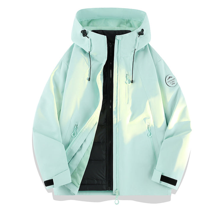 Damen Leichte wasserdichte Kapuzenjacke mit Teddy‑Charm und verdeckten Reißverschlusstaschen Echoarchiv