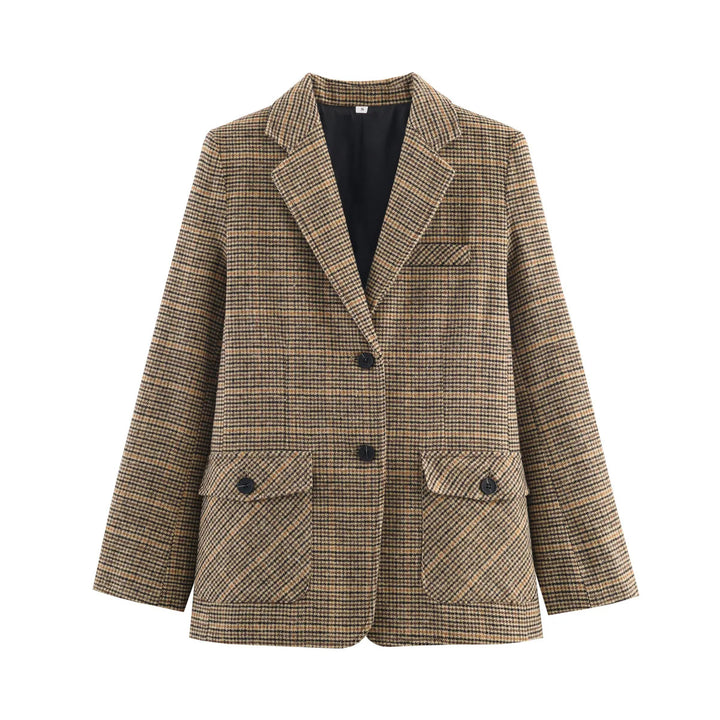 Damen nan taillierter Glencheck-Blazer mit Reverskragen und aufgesetzten Pattentaschen Echo Archiv