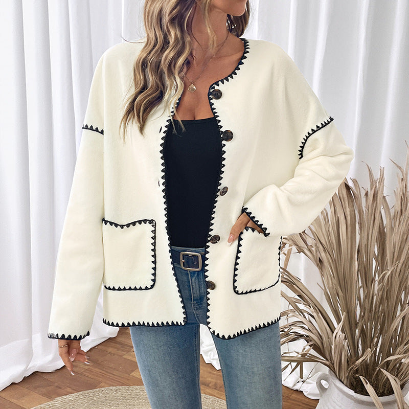 Damen Modische Strickjacke mit Kontrastnähten Echo Archiv
