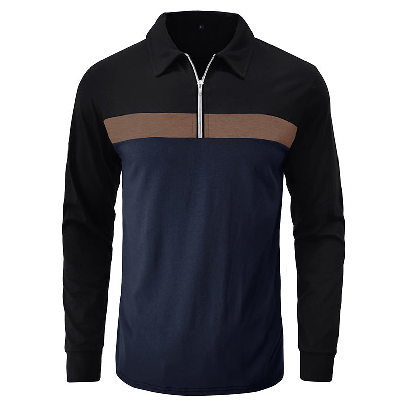Herren sportliches Langarmshirt mit modernem Halbreißverschluss und Farbblockdesign Echoarchiv