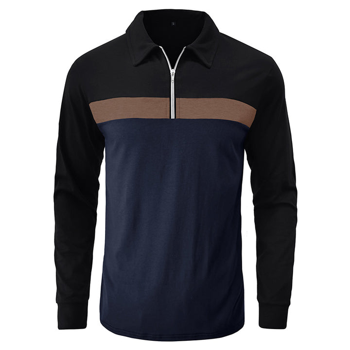 Herren sportliches Langarmshirt mit modernem Halbreißverschluss und Farbblockdesign Echoarchiv