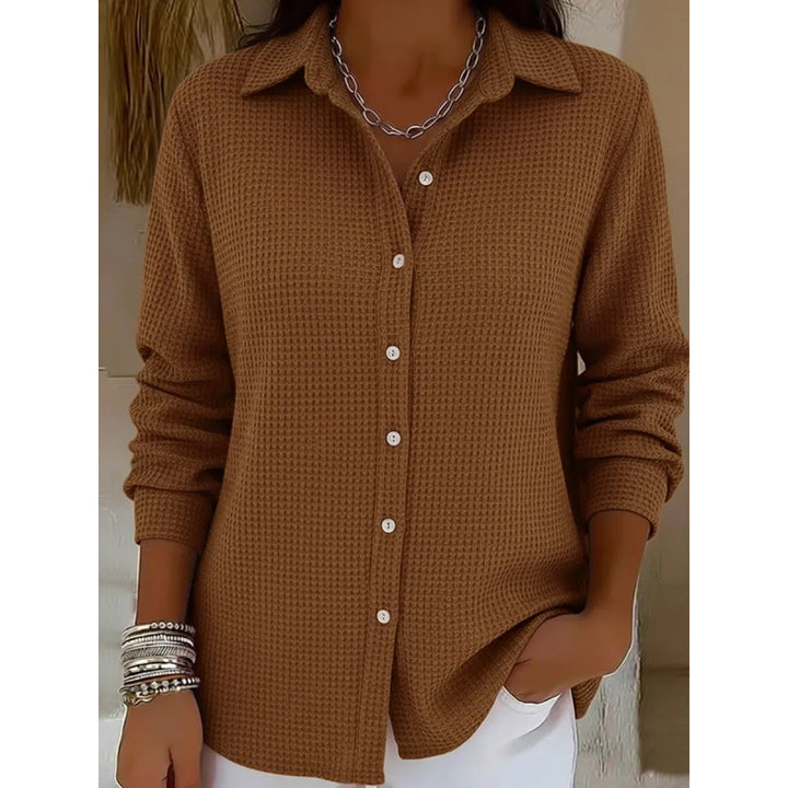 Damen Strukturierte Hemdbluse im Waffelstrick mit klassischem Kragen und durchgehender Knopfleiste Echo Archiv