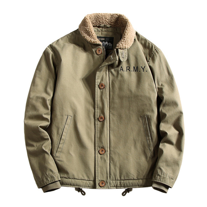 Herren nan gefütterte Canvas-Pilotjacke mit Teddykragen, verdeckter Knopfleiste und verstellbarem Kordelzugsaum Echo Archiv