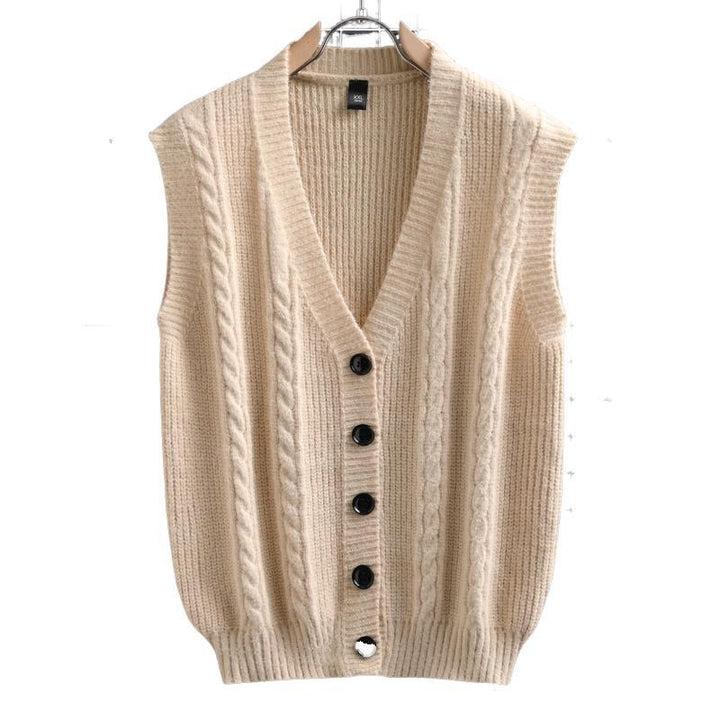 Herren ärmellose Strickjacke mit Zopfmuster und Knopfdetails Echoarchiv
