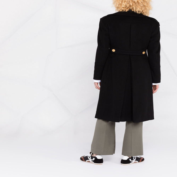 Damen Doppelreihiger Longcoat im Marinemantel‑Stil mit markanten Metallknöpfen Echoarchiv