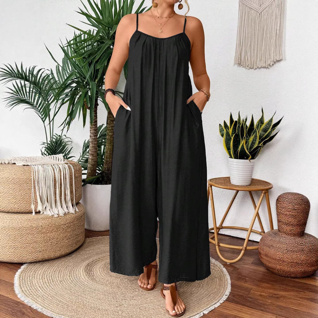 Damen luftiger Jumpsuit mit schmalen Spaghettiträgern und seitlichen Taschen Echo Archiv