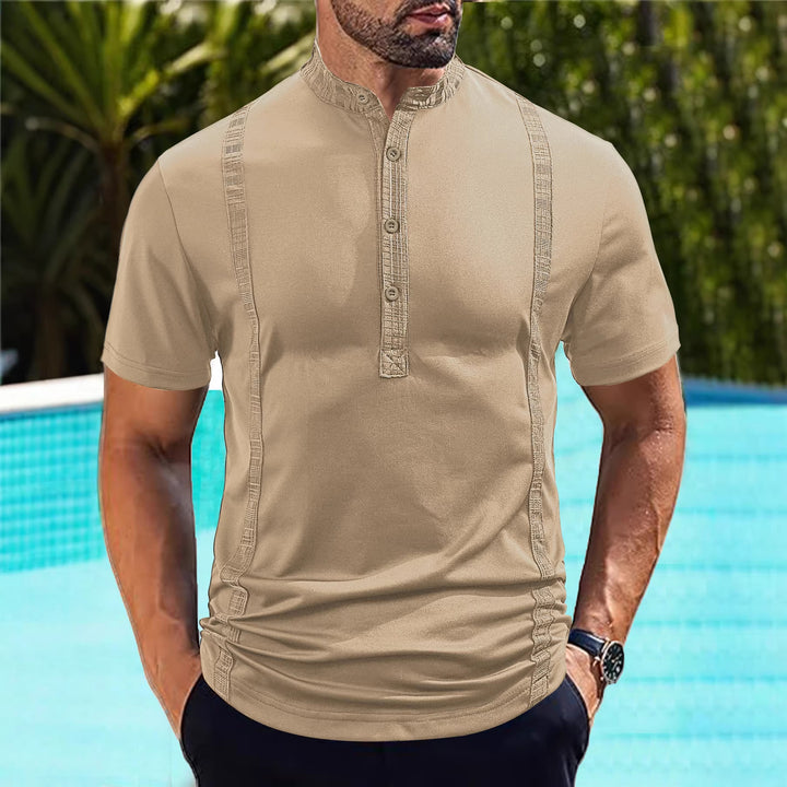 Herren nan Kurzarm-Stehkragenshirt mit verdeckter Knopfleiste, Zierpaspeln und figurbetonter Silhouette Echo Archiv