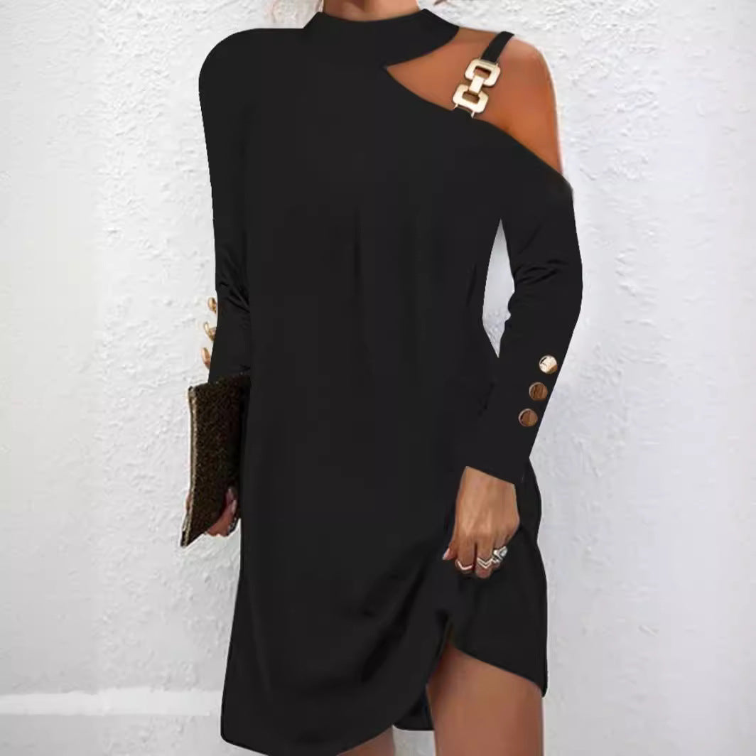 Damen nan asymmetrisches Minikleid mit Stehkragen, Cut-Out-Schulter und Zierkettenträger Echo Archiv