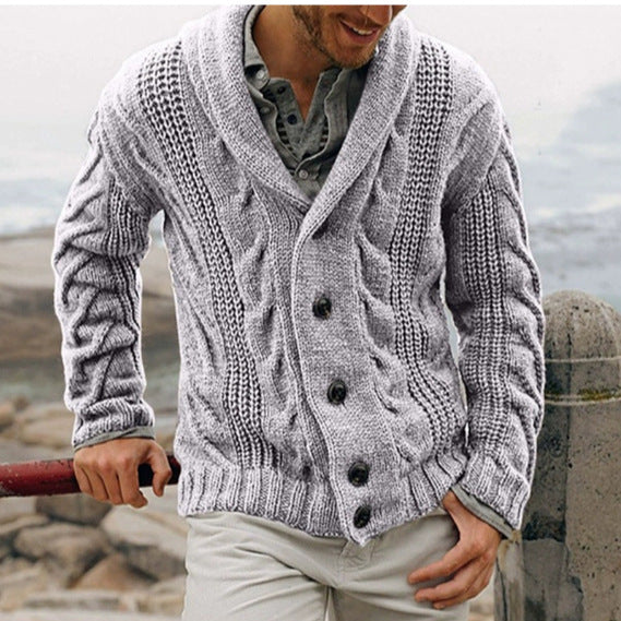 Herren nan grobstrick Cardigan mit Schalkragen und Zopfmuster Echo Archiv