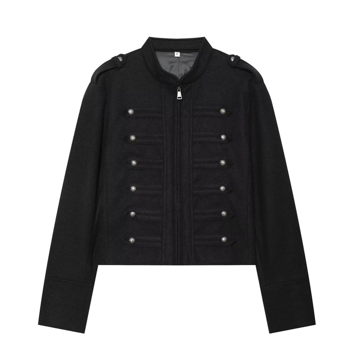 Damen Militärisch inspirierte kurze Wolljacke mit Stehkragen Echo Archiv