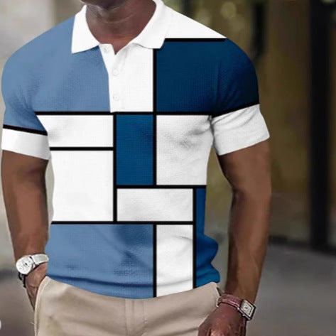 Herren nan kurzärmeliges Poloshirt mit geometrischem Blockmuster und feinem Strukturpiqué Echo Archiv