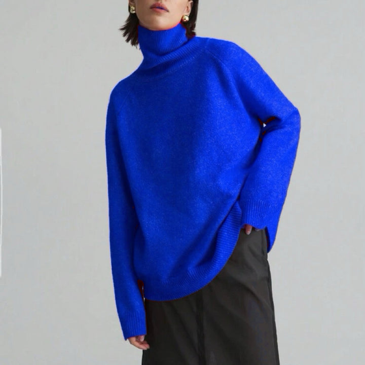 Damen Oversize Rollkragen-Feinstrickpullover mit Raglanärmeln und seitlichen Schlitzen – Mavelle