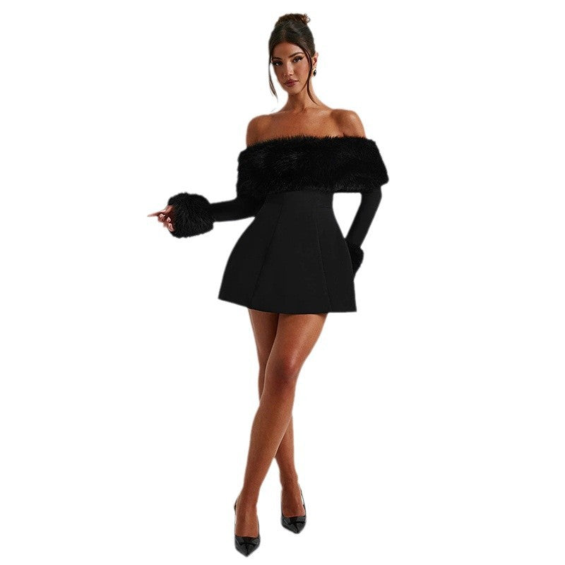 Damen Offshoulder-Kleid mit luxuriöser Futterverzierung und schwingendem Rock Echo Archiv