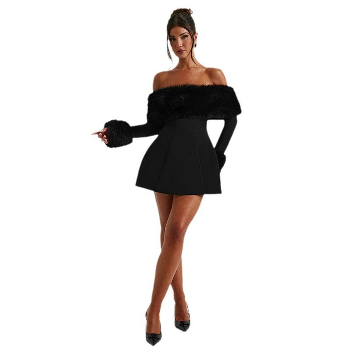 Damen Offshoulder-Kleid mit luxuriöser Futterverzierung und schwingendem Rock Echo Archiv