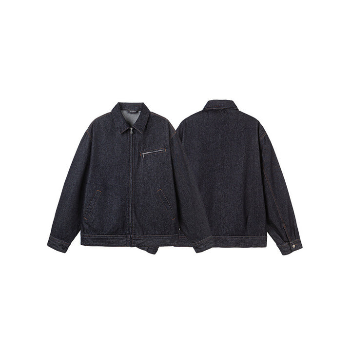 Herren Boxy-Denimjacke mit durchgehendem Reißverschluss, Brust-Reißverschlusstasche und Hemdkragen Echo Archiv