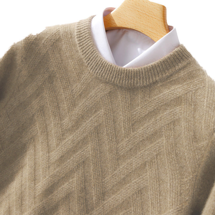 Herren Feiner Rundhalspullover aus Kaschmir‑Mix mit Chevron‑Struktur Echoarchiv