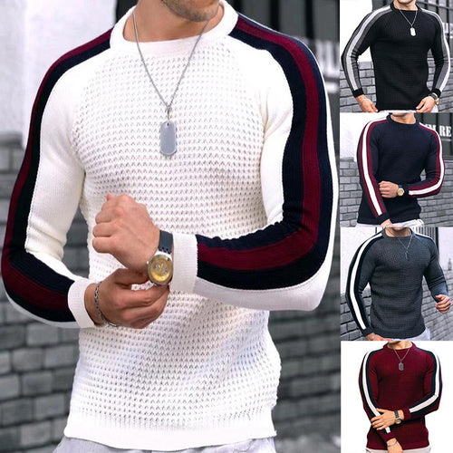 Herren Strukturstrick-Pullover mit Raglanärmeln und Kontraststreifen Echo Archiv